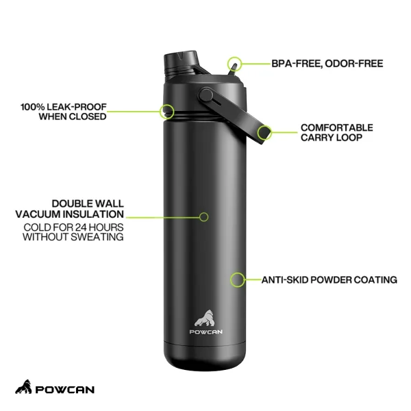 POWCAN 26oz Insulated Water Bottle With 2-In-1 Straw And Spout Lid, Keep Cold 24H, Leak-Proof, Double Wall Stainless Steel Water 4