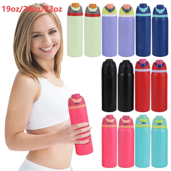 24/32oz Straw Double-Layer Insulated Cup 304 Stainless Steel Sports Water Bottle Travel Vacuum Flask for Outdoor Camping Sports 1