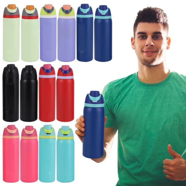 24/32oz Straw Double-Layer Insulated Cup 304 Stainless Steel Sports Water Bottle Travel Vacuum Flask for Outdoor Camping Sports 2