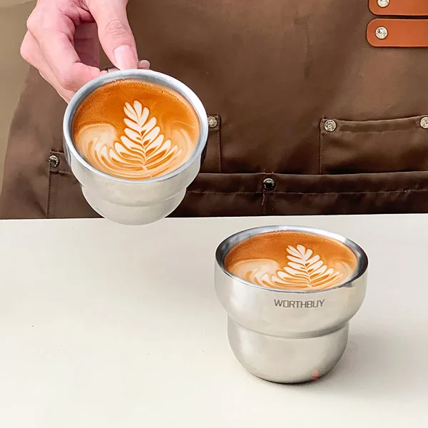 WORTHBUY 304 Stainless Steel Coffee Mug Double-Layer Heat-Resistant Tea Milk Coffee Cup Portable Durable Drinking Cup Drinkware 3