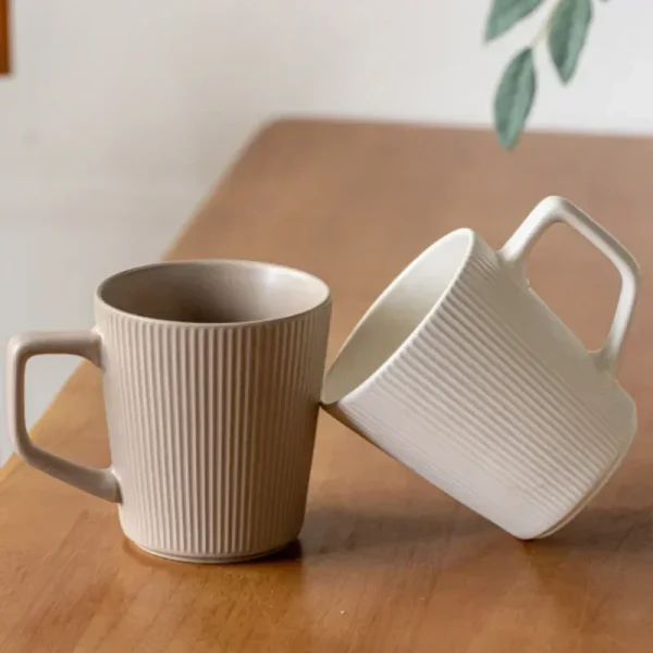 500ml Nordic Ceramic Mug Matte Relief Milk Coffee Cup with Handle Home Office Practical Water Cup Solid Color Striped Shape liji 3