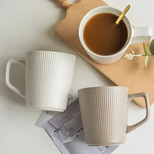 500ml Nordic Ceramic Mug Matte Relief Milk Coffee Cup with Handle Home Office Practical Water Cup Solid Color Striped Shape liji 4