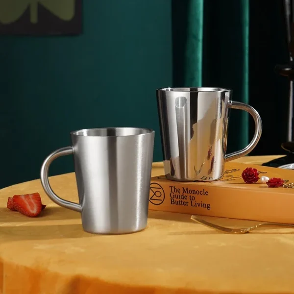 300ml Stainless Steel Water Cup Double-Layer Thermal Coffee Beer Mug with Handle Anti-fall Heat Insulation Coffee Cup Drinkware 1