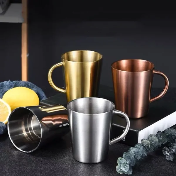300ml Stainless Steel Water Cup Double-Layer Thermal Coffee Beer Mug with Handle Anti-fall Heat Insulation Coffee Cup Drinkware 2