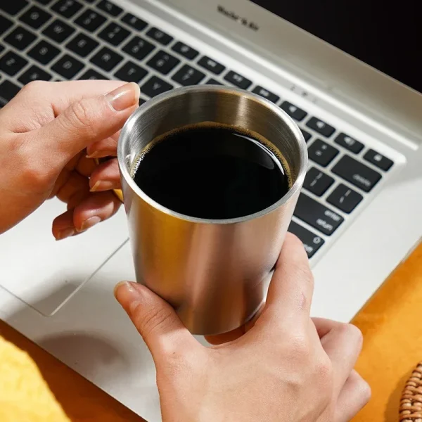 300ml Stainless Steel Water Cup Double-Layer Thermal Coffee Beer Mug with Handle Anti-fall Heat Insulation Coffee Cup Drinkware 3