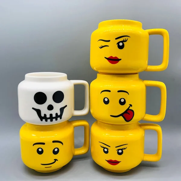 Cartoon Ceramic Mug Cup 250ML with Cute Impish Expression Figure Head Pattern Coffee Milk Tea Drinkware for Couple Friend Family 6