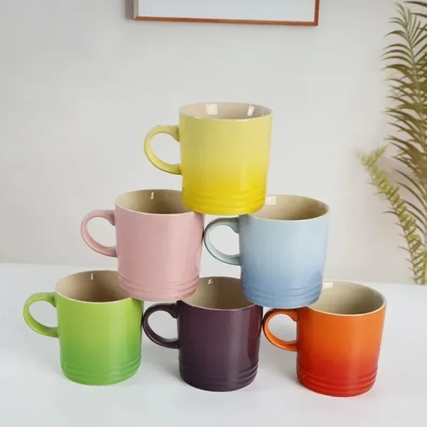 Popular Nordic Style Color Gradient Mugs Creative Macaron Mug Gradient Color Cool Color Rainbow Cup Ceramic Cups with Hand Gift 4
