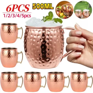 1-6PCS Stainless Steel Moscow Mule Mugs 500ML Beer Cups Cocktail Wine Juice Drink Cup Coffee Mugs Bar Champagne Party Drinkware 1