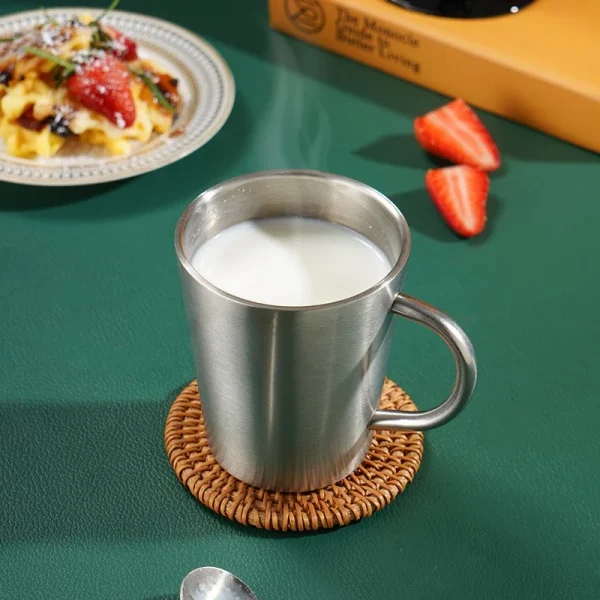 300ml Double-Layer Water Cup 304 Stainless Steel Thermal Coffee Beer Mug With Handle Gold Sliver Heat insulation Coffee Cup 4