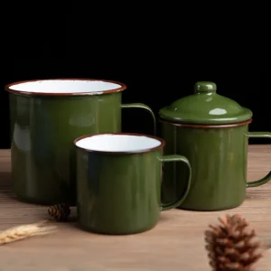 Retro Thickened Nostalgic Enamel Cup with Cover 1970s Chinese-style Tea Jar Green Anti-fall Mug Gift 1