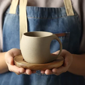 220ml Vintage Ceramic Cup Plate Set, Latte American Coffee Cups Tableware, Breakfast Milk Oat Beverage Mug, Tea Cup Decoration 1