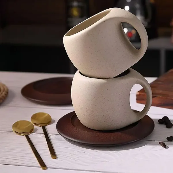 220ml Vintage Ceramic Cup Plate Set, Latte American Coffee Cups Tableware, Breakfast Milk Oat Beverage Mug, Tea Cup Decoration 2