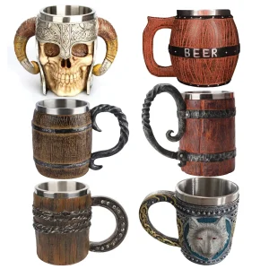 Stainless Steel Skull Mug Viking Drinking Cup Skeleton Resin Beer Stein Tankard Coffee Mug Tea Cup Bar Drinkware Christmas Gift 1