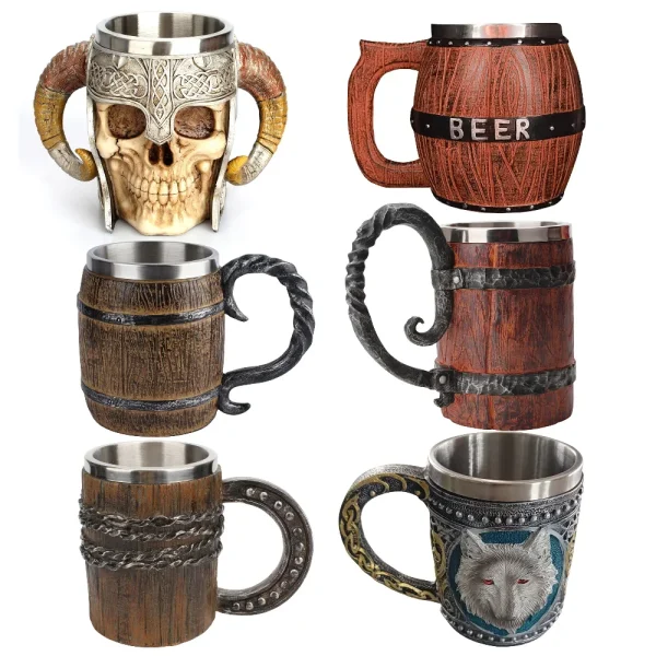 Stainless Steel Skull Mug Viking Drinking Cup Skeleton Resin Beer Stein Tankard Coffee Mug Tea Cup Bar Drinkware Christmas Gift 1