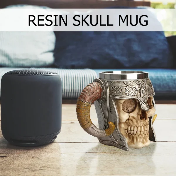 Stainless Steel Skull Mug Viking Drinking Cup Skeleton Resin Beer Stein Tankard Coffee Mug Tea Cup Bar Drinkware Christmas Gift 2