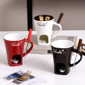 130ML European Candle Cup Cheese Chocolate Melting Ceramic Mug Heating Food Ceramic Mug with Fork Creative Coffee Mug Tableware 1