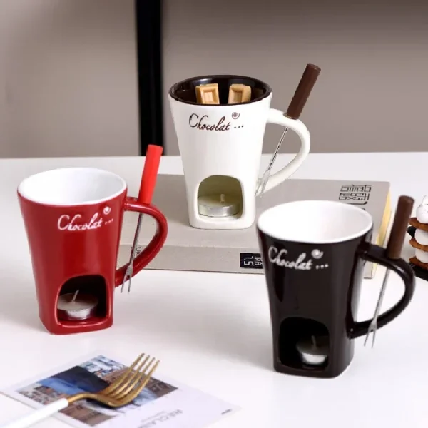 130ML European Candle Cup Cheese Chocolate Melting Ceramic Mug Heating Food Ceramic Mug with Fork Creative Coffee Mug Tableware 1