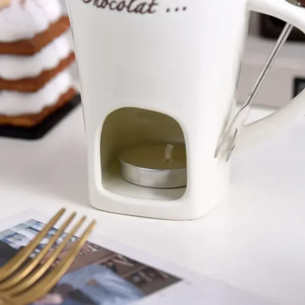 130ML European Candle Cup Cheese Chocolate Melting Ceramic Mug Heating Food Ceramic Mug with Fork Creative Coffee Mug Tableware 2