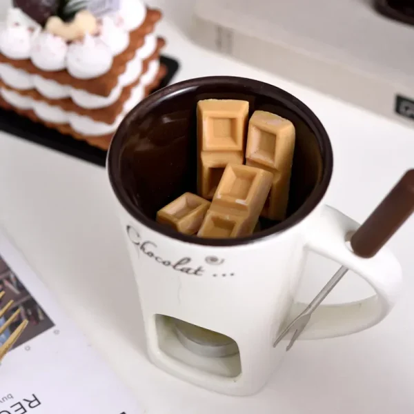 130ML European Candle Cup Cheese Chocolate Melting Ceramic Mug Heating Food Ceramic Mug with Fork Creative Coffee Mug Tableware 3