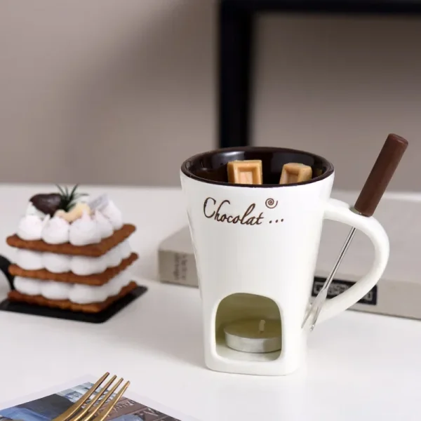 130ML European Candle Cup Cheese Chocolate Melting Ceramic Mug Heating Food Ceramic Mug with Fork Creative Coffee Mug Tableware 4