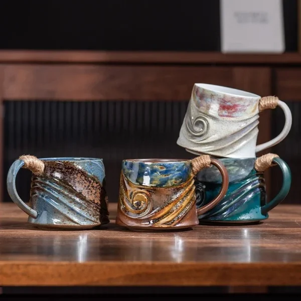 320ML Ceramic Mug Creative Spiral Hemp Rope Vintage Office Afternoon Tea Coffee Mug Living Room Decoration Household Cup Gift 2