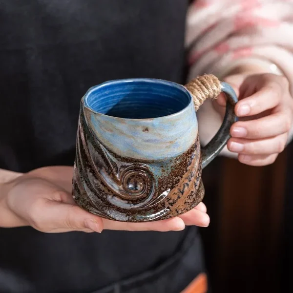 320ML Ceramic Mug Creative Spiral Hemp Rope Vintage Office Afternoon Tea Coffee Mug Living Room Decoration Household Cup Gift 4