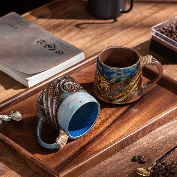 320ML Ceramic Mug Creative Spiral Hemp Rope Vintage Office Afternoon Tea Coffee Mug Living Room Decoration Household Cup Gift 5