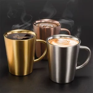 304 Stainless Steel Beer Cup Double-Layer Water Cup Home Dining Drinkware Mugs Gold Sliver Coffee Mugs With Handle 300ml 1