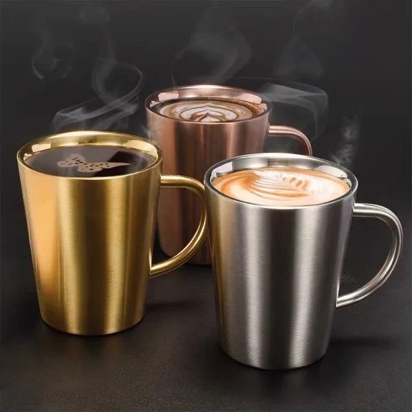304 Stainless Steel Beer Cup Double-Layer Water Cup Home Dining Drinkware Mugs Gold Sliver Coffee Mugs With Handle 300ml 1