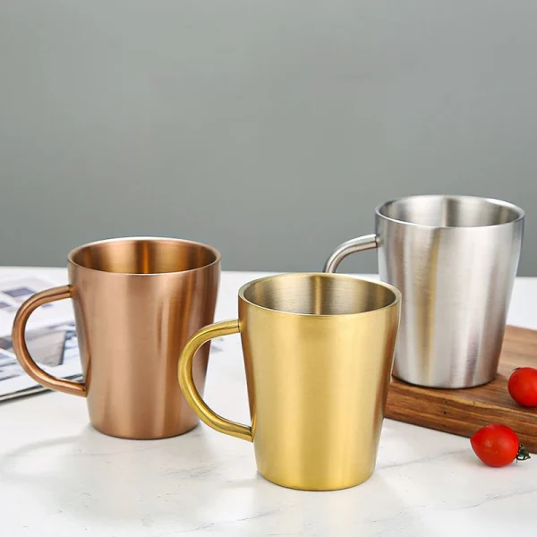 304 Stainless Steel Beer Cup Double-Layer Water Cup Home Dining Drinkware Mugs Gold Sliver Coffee Mugs With Handle 300ml 2