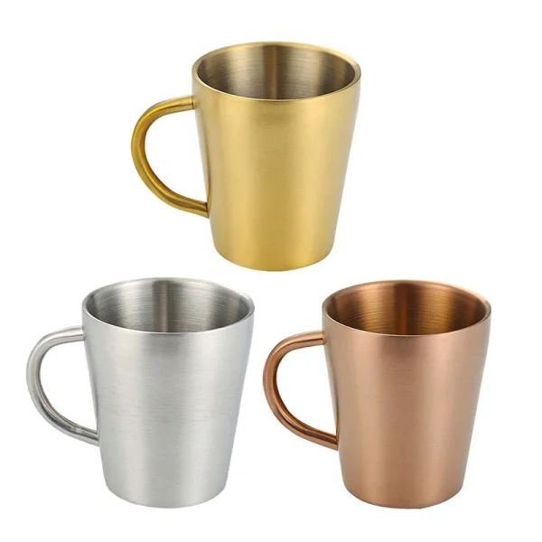 304 Stainless Steel Beer Cup Double-Layer Water Cup Home Dining Drinkware Mugs Gold Sliver Coffee Mugs With Handle 300ml 5