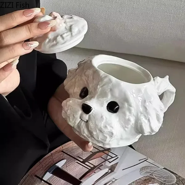 Cute Teddy Dog Shaped Mug Ceramic Cup&saucer Dining Table Coffee Cup Milk Tea Mugs Afternoon Tea Teacup Fruit Juice Container 5