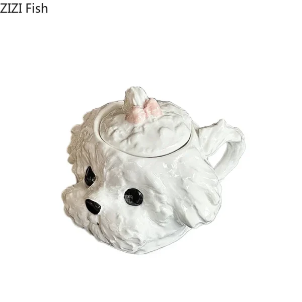Cute Teddy Dog Shaped Mug Ceramic Cup&saucer Dining Table Coffee Cup Milk Tea Mugs Afternoon Tea Teacup Fruit Juice Container 6