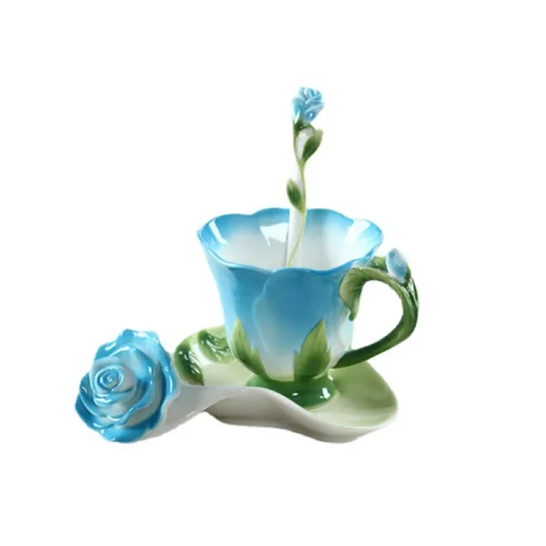 Chinese Colorful Ceramic Coffee Cup Saucer Enamel Flower Mug Wedding Gift Creative Afternoon Camellia Tea Cup Breakfast Milk Mug 5