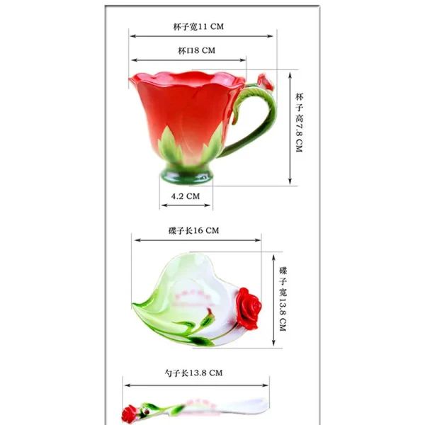 Chinese Colorful Ceramic Coffee Cup Saucer Enamel Flower Mug Wedding Gift Creative Afternoon Camellia Tea Cup Breakfast Milk Mug 6