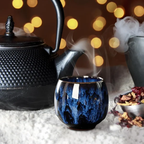 110ML Ceramic Tea Cup Egg Shaped Small Tea Bowl Kiln Transformed Tea Cup Kung fu Coffee Mug for Office Home Latte 2