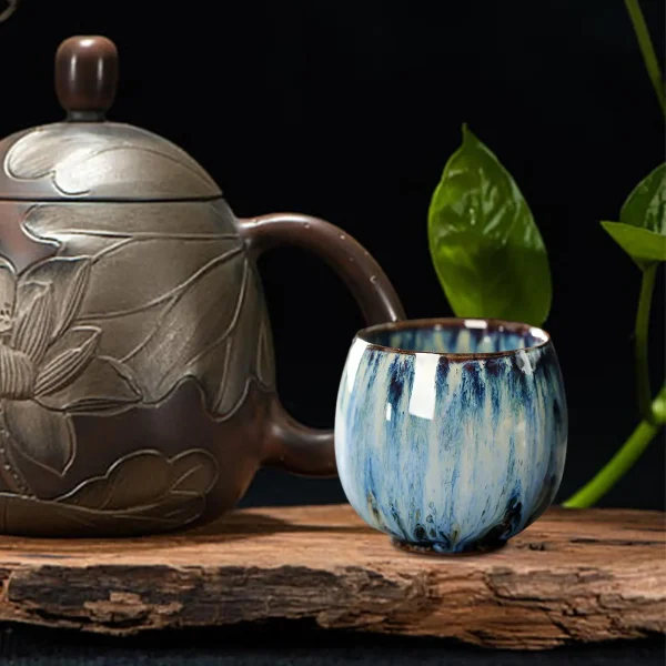 110ML Ceramic Tea Cup Egg Shaped Small Tea Bowl Kiln Transformed Tea Cup Kung fu Coffee Mug for Office Home Latte 4