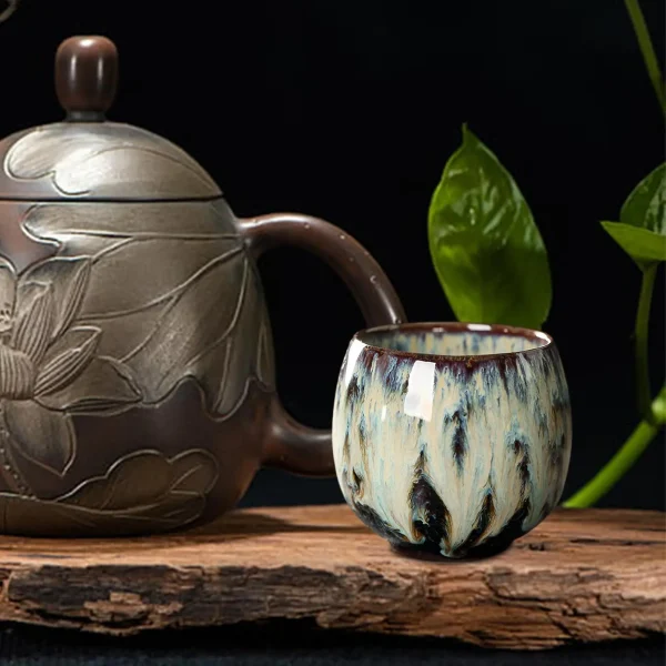 110ML Ceramic Tea Cup Egg Shaped Small Tea Bowl Kiln Transformed Tea Cup Kung fu Coffee Mug for Office Home Latte 5