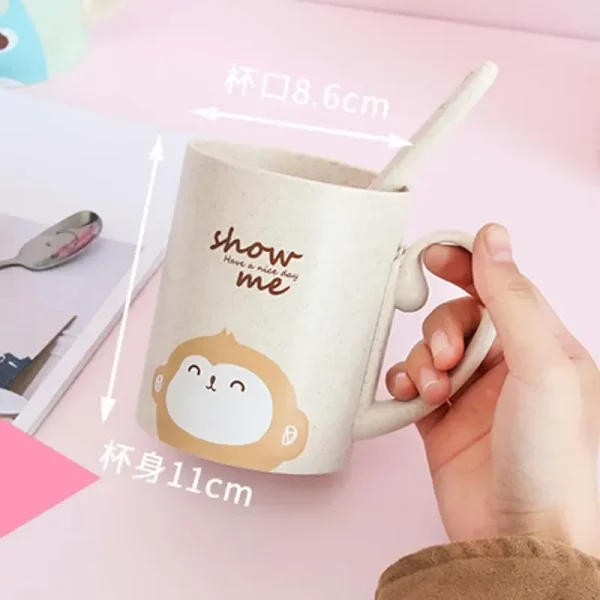 Hot Sale 450ml Cartoon Wheat Animal Mug with Lid Spoon Milk Coffee Mug for Tea Milk Travel Cup Large Capacity Kids Cup Nice Gift 3