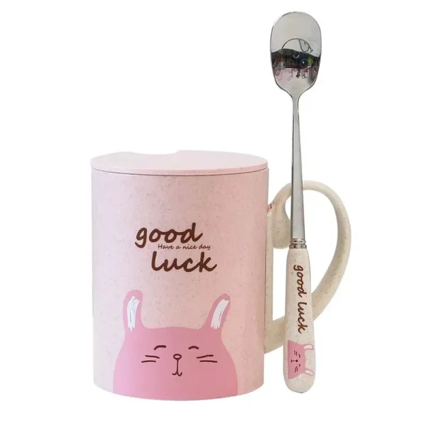 Hot Sale 450ml Cartoon Wheat Animal Mug with Lid Spoon Milk Coffee Mug for Tea Milk Travel Cup Large Capacity Kids Cup Nice Gift 6