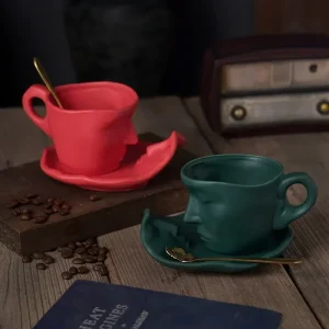 European style bar creative gift sculpture couple mug exquisite matte ceramic coffee cup and saucer set 1