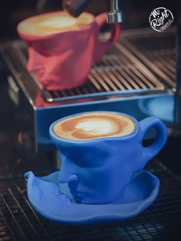 European style bar creative gift sculpture couple mug exquisite matte ceramic coffee cup and saucer set 3