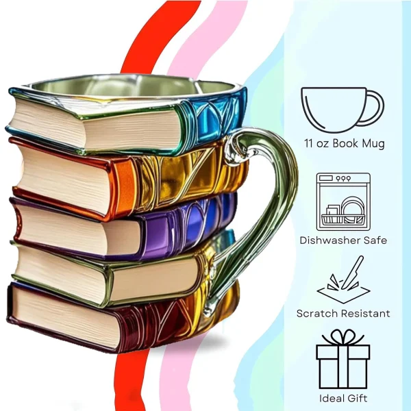 11oz Resin 3d Painted Books Coffee Mug Unique Handmade Drink Cup Creative Book-Shaped Drinkware Colorful Novelty Mugs Gifts 3