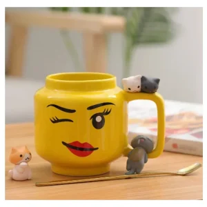 Mug Cup Cartoon Ceramic with Cute Impish Figure Head Pattern Expression Coffee Milk Tea Drinkware for Couple Friend Family 250ML 1