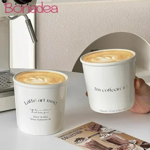 Paper Cup Shape Ceramic Mug Rolled Edge Coffee Mugs Nordic Style Letter Latte Ceramic Mugs Home Cafe Tools 1
