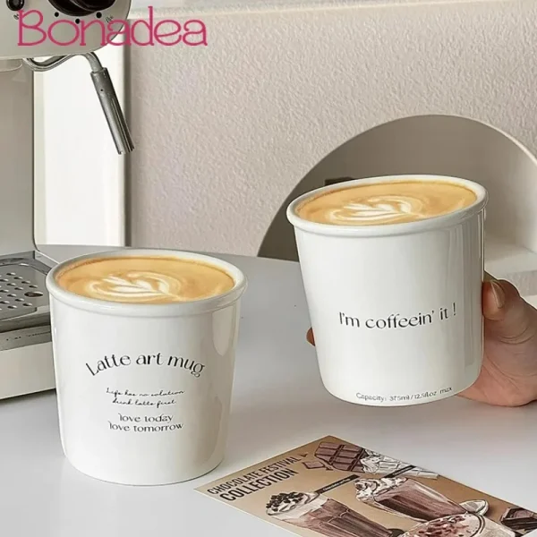 Paper Cup Shape Ceramic Mug Rolled Edge Coffee Mugs Nordic Style Letter Latte Ceramic Mugs Home Cafe Tools 1