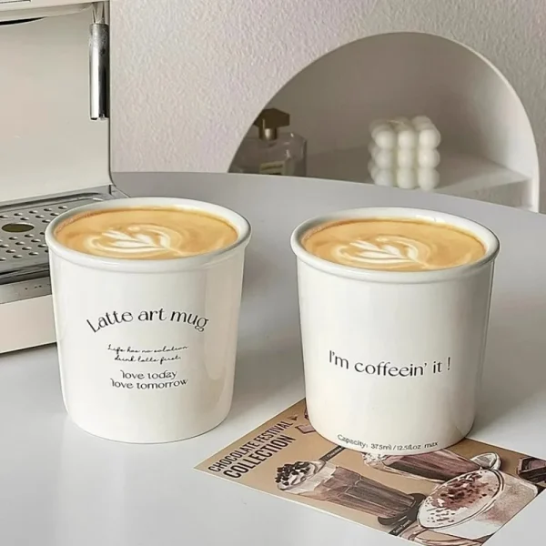 Paper Cup Shape Ceramic Mug Rolled Edge Coffee Mugs Nordic Style Letter Latte Ceramic Mugs Home Cafe Tools 2