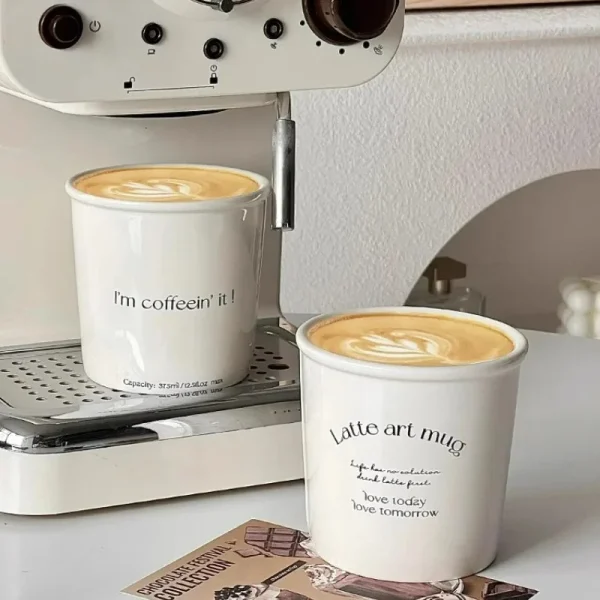 Paper Cup Shape Ceramic Mug Rolled Edge Coffee Mugs Nordic Style Letter Latte Ceramic Mugs Home Cafe Tools 3