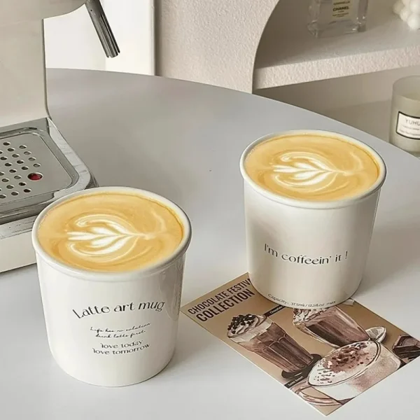 Paper Cup Shape Ceramic Mug Rolled Edge Coffee Mugs Nordic Style Letter Latte Ceramic Mugs Home Cafe Tools 4