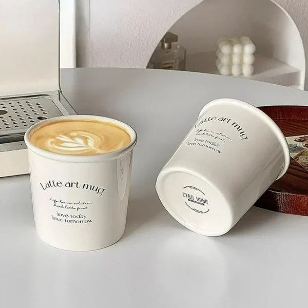 Paper Cup Shape Ceramic Mug Rolled Edge Coffee Mugs Nordic Style Letter Latte Ceramic Mugs Home Cafe Tools 5